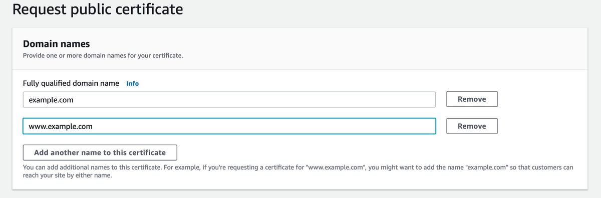 Request a certificate from AWS