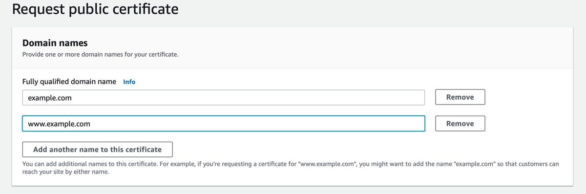 Request a certificate from AWS