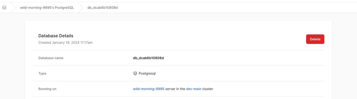 Hatchbox unmanaged database details