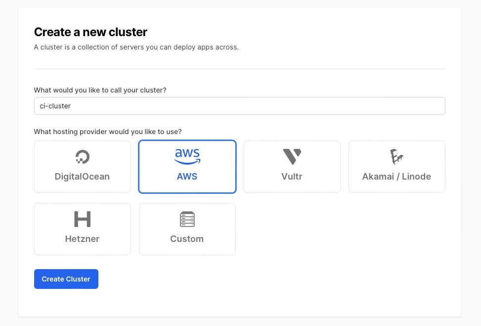 Create a new cluster on Hatchbox for the CI