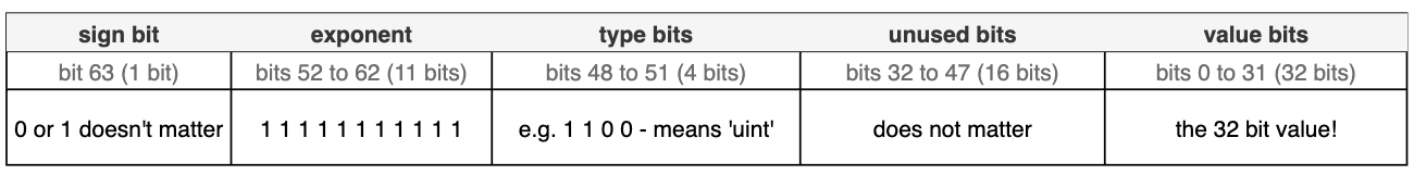 An unsigned integer represented as boxed inside an NaN  floating point value